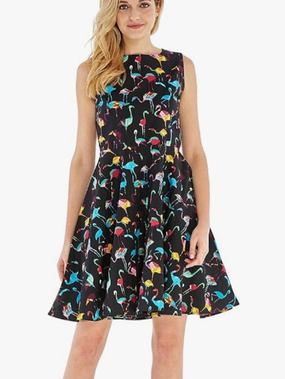 * Vintage Hawaii Hangover Women's Fit & Flare Tank Dress in Flamingo Black L